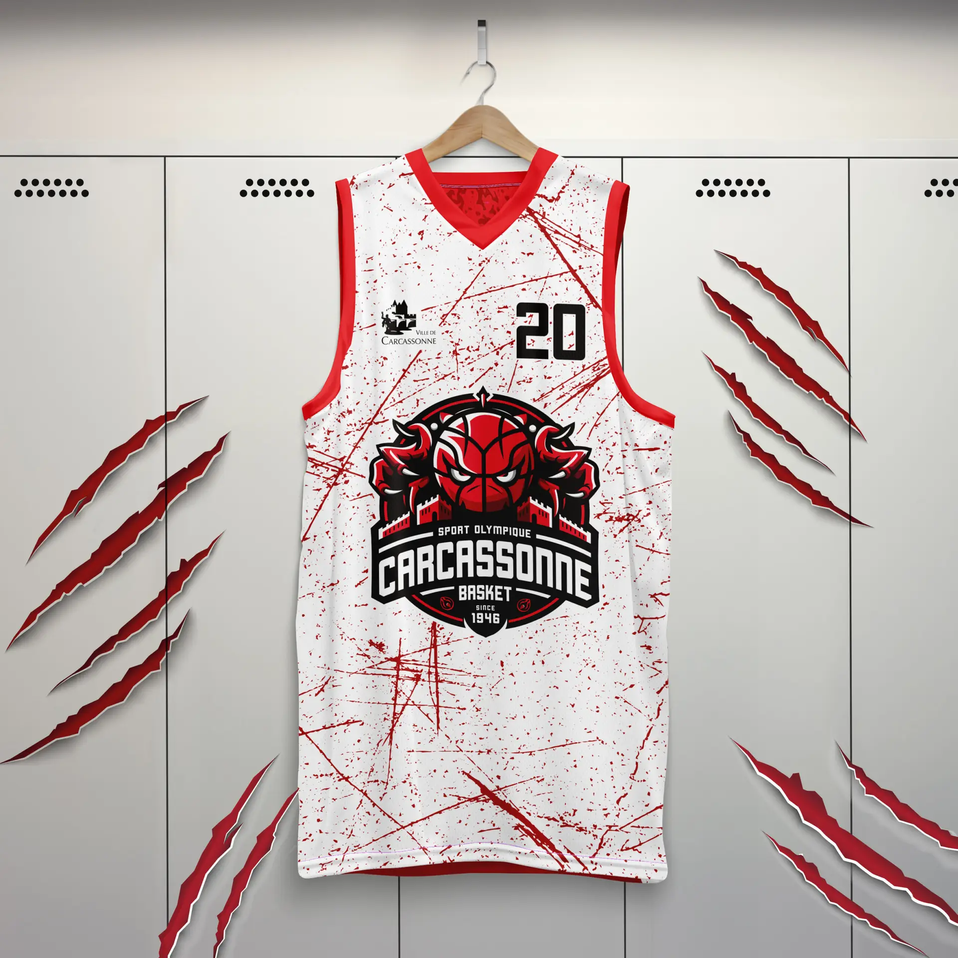 Maillot blanc du SOC Carcassonne Basket